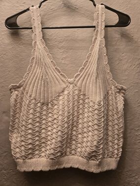 H&M Cream Open Knit Crochet Sweater Tank Cottagecore Boho